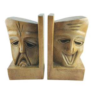 Mid Century Bookends Theater Comedy Tragedy Teak Wood