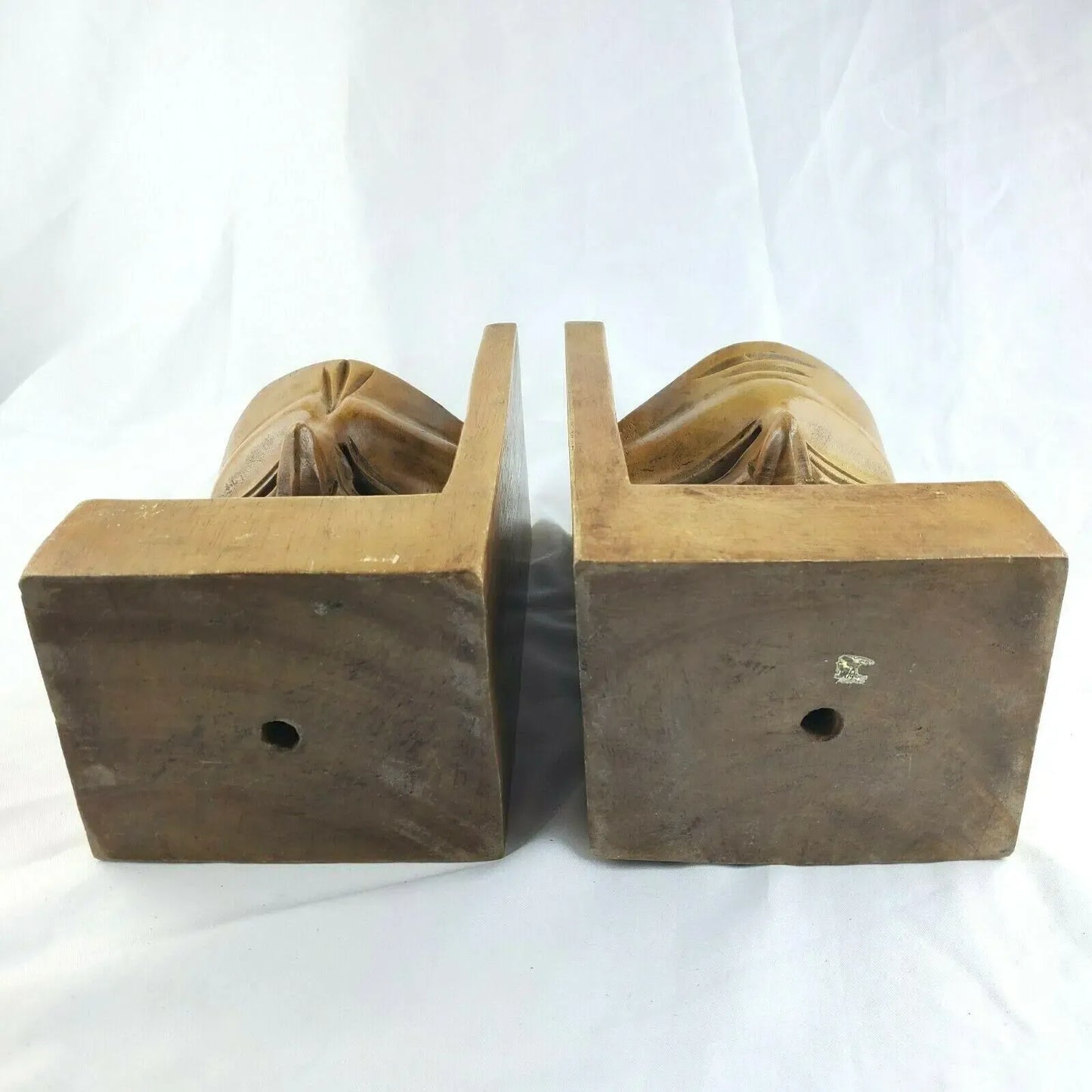 Mid Century Bookends Theater Comedy Tragedy Teak Wood