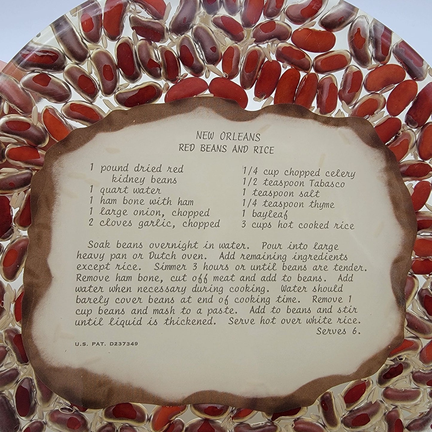 Vintage New Orleans Red Beans & Rice Recipe Lucite Trivet