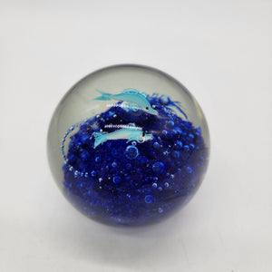 Vintage Dolphins Blown Glass Paperweight