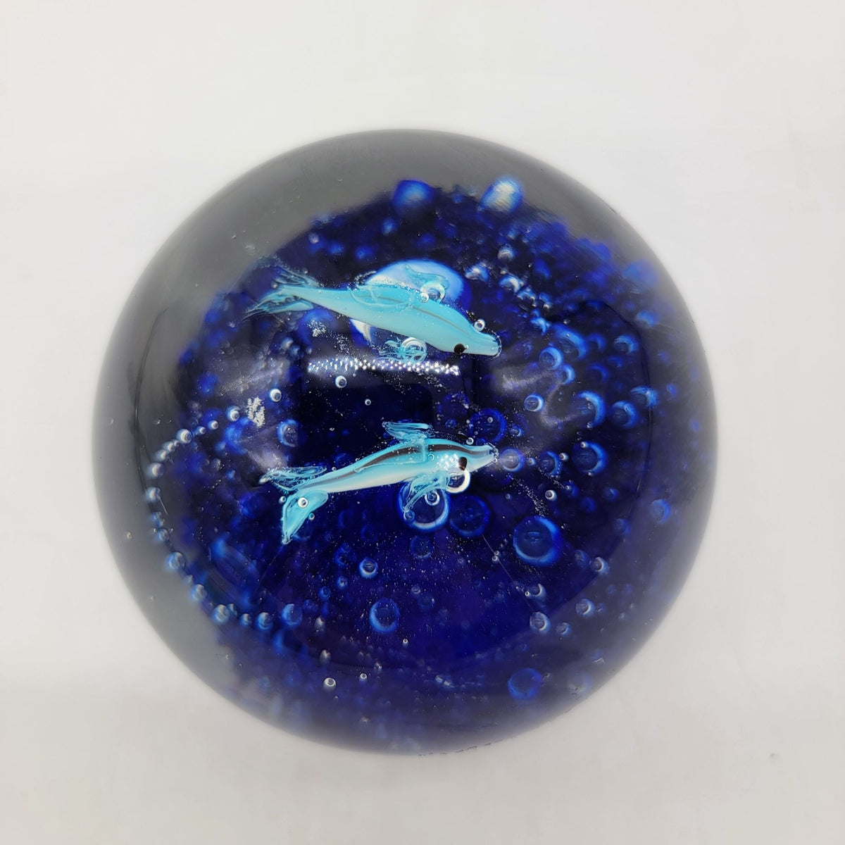 Vintage Dolphins Blown Glass Paperweight