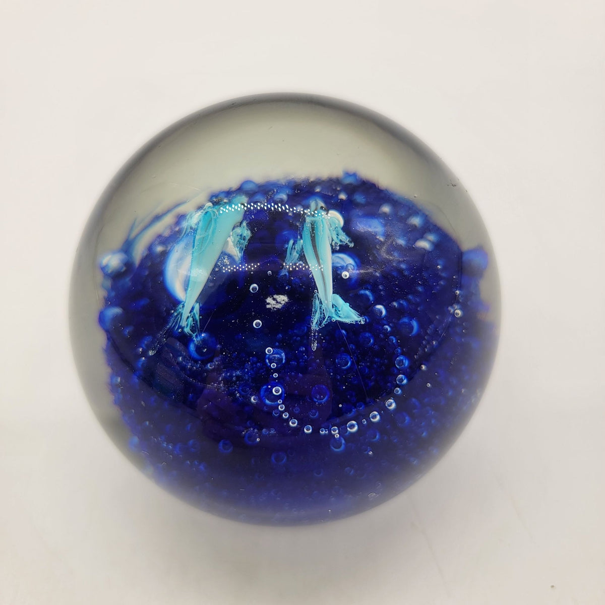 Vintage Dolphins Blown Glass Paperweight