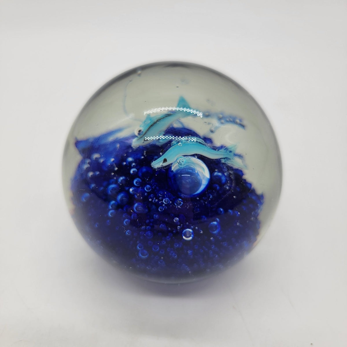 Vintage Dolphins Blown Glass Paperweight