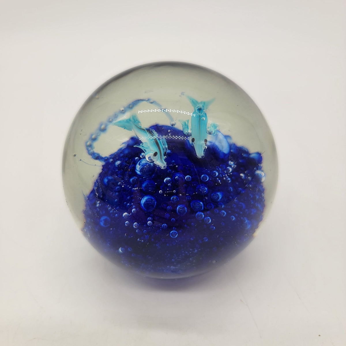 Vintage Dolphins Blown Glass Paperweight