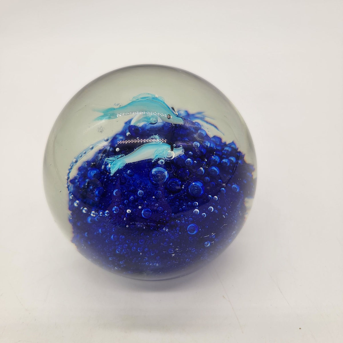 Vintage Dolphins Blown Glass Paperweight