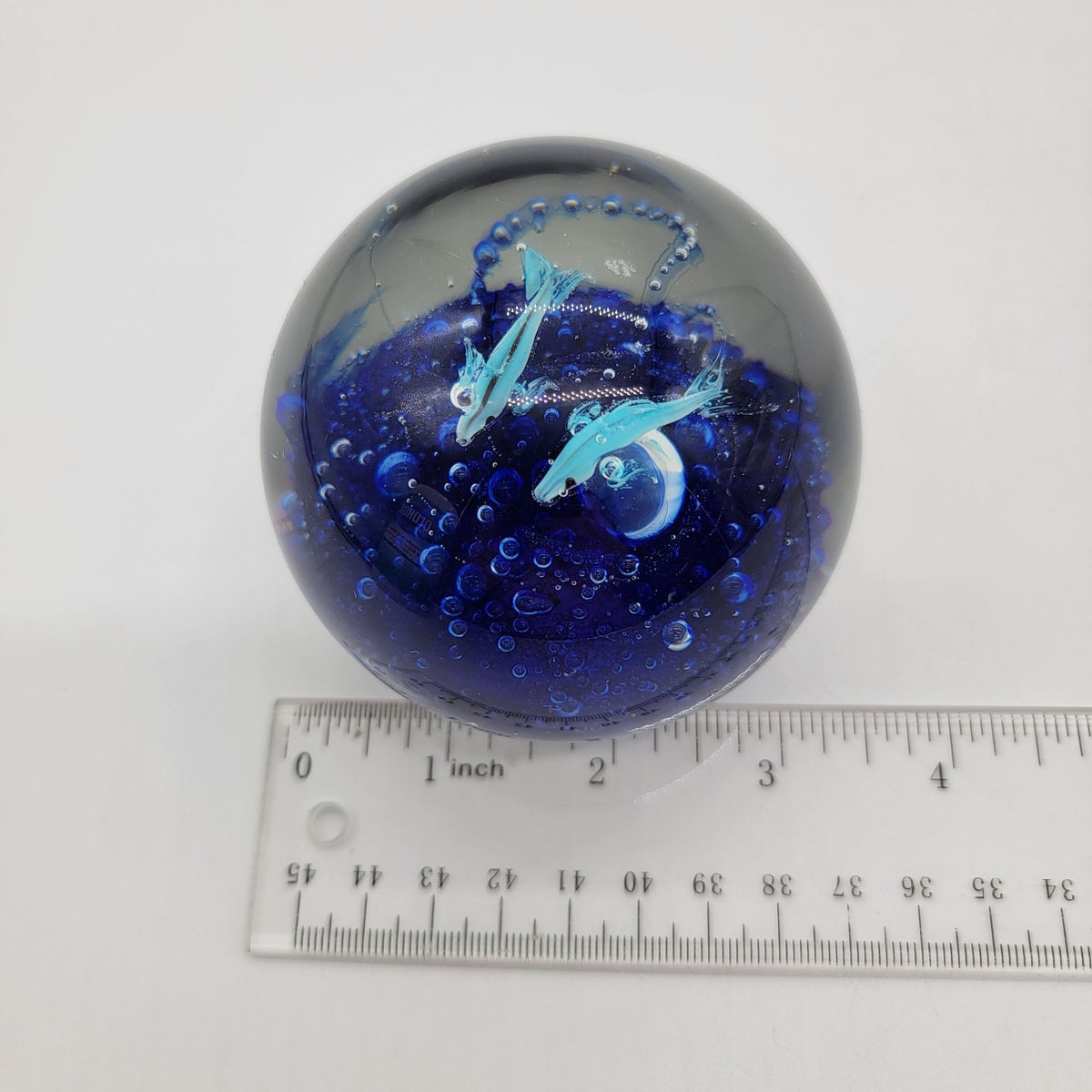 Vintage Dolphins Blown Glass Paperweight