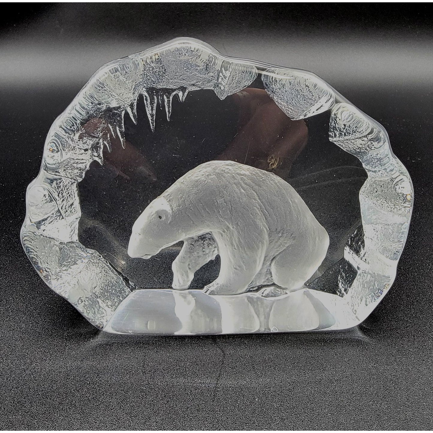 Mats Jonasson Signed Crystal Polar Bear On Iceberg Paperweight 33152