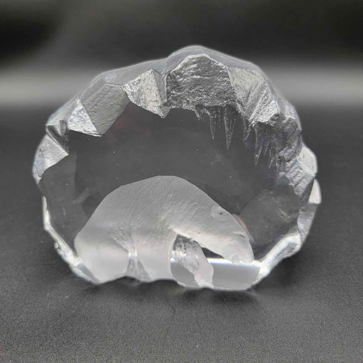 Mats Jonasson Signed Crystal Polar Bear On Iceberg Paperweight 33152