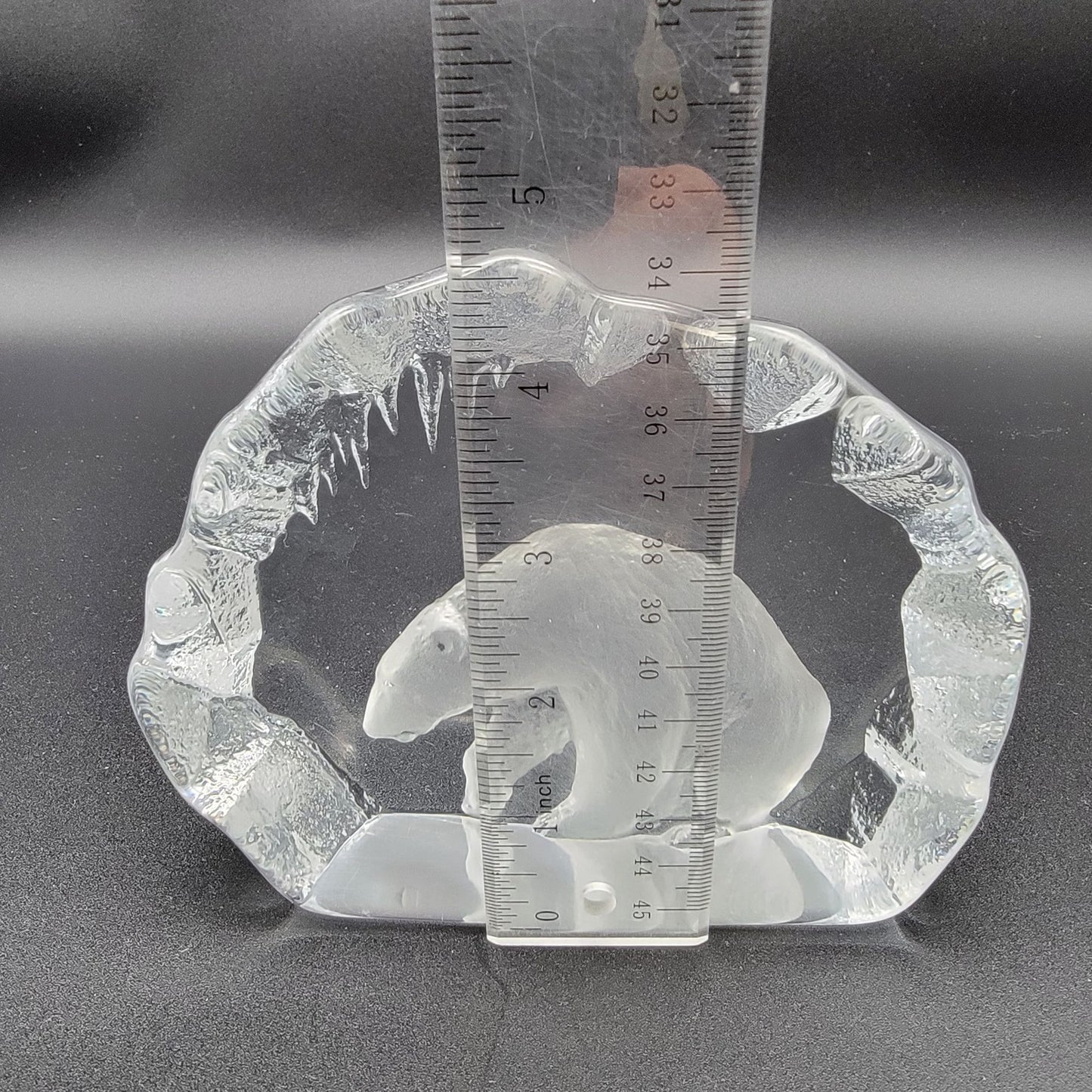 Mats Jonasson Signed Crystal Polar Bear On Iceberg Paperweight 33152