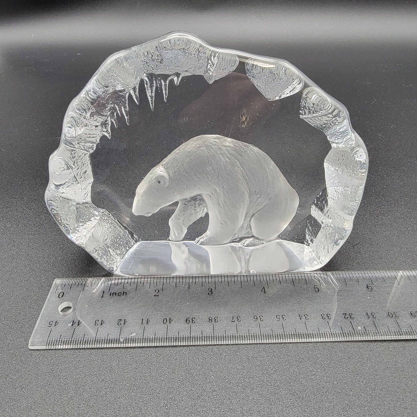 Mats Jonasson Signed Crystal Polar Bear On Iceberg Paperweight 33152