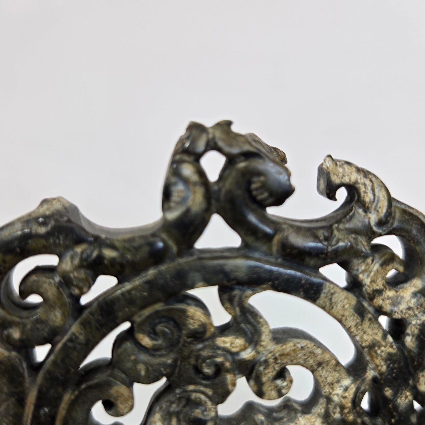 Carved Black Nephrite Jade Amulet Pendant Dragon 2.75" AS FOUND
