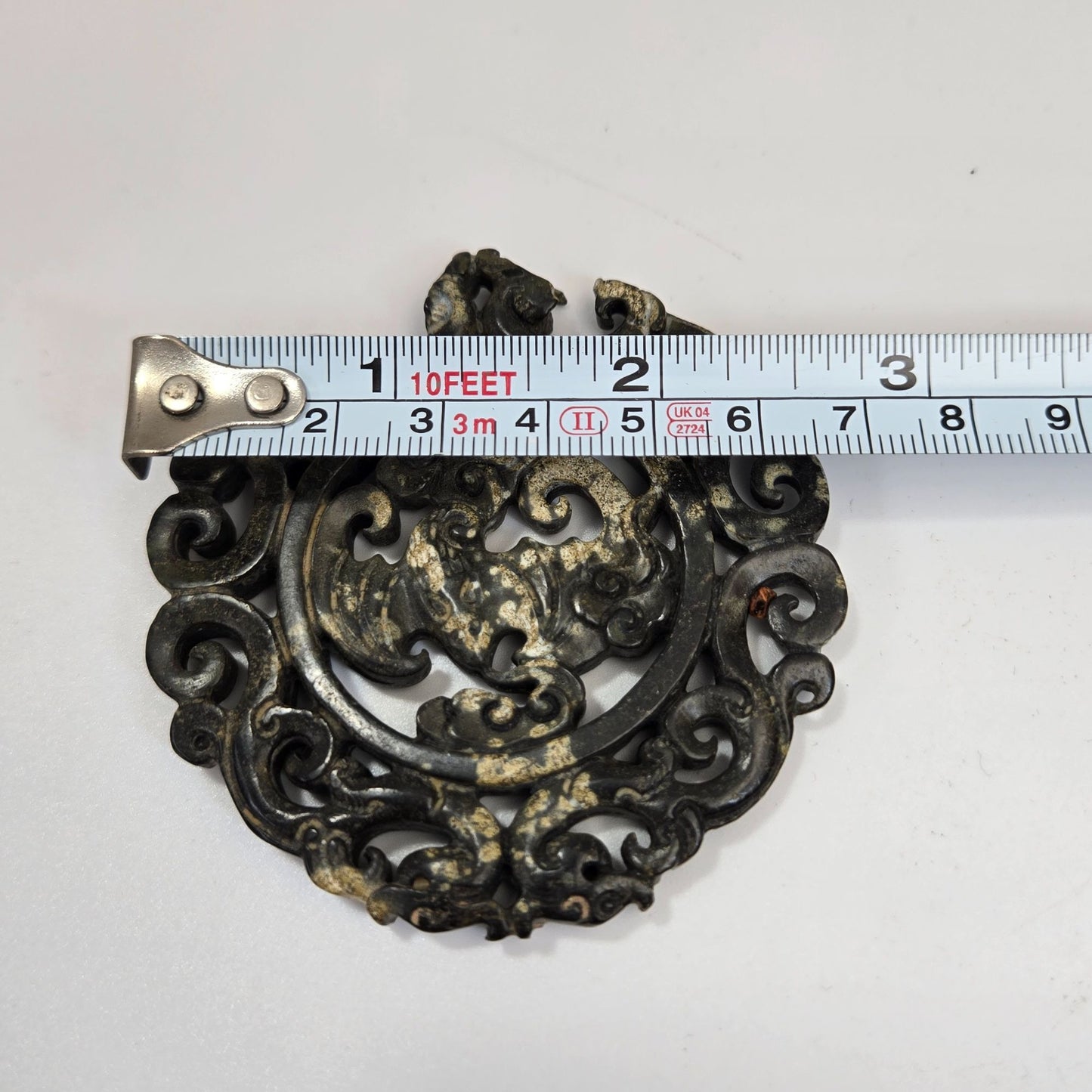 Carved Black Nephrite Jade Amulet Pendant Dragon 2.75" AS FOUND