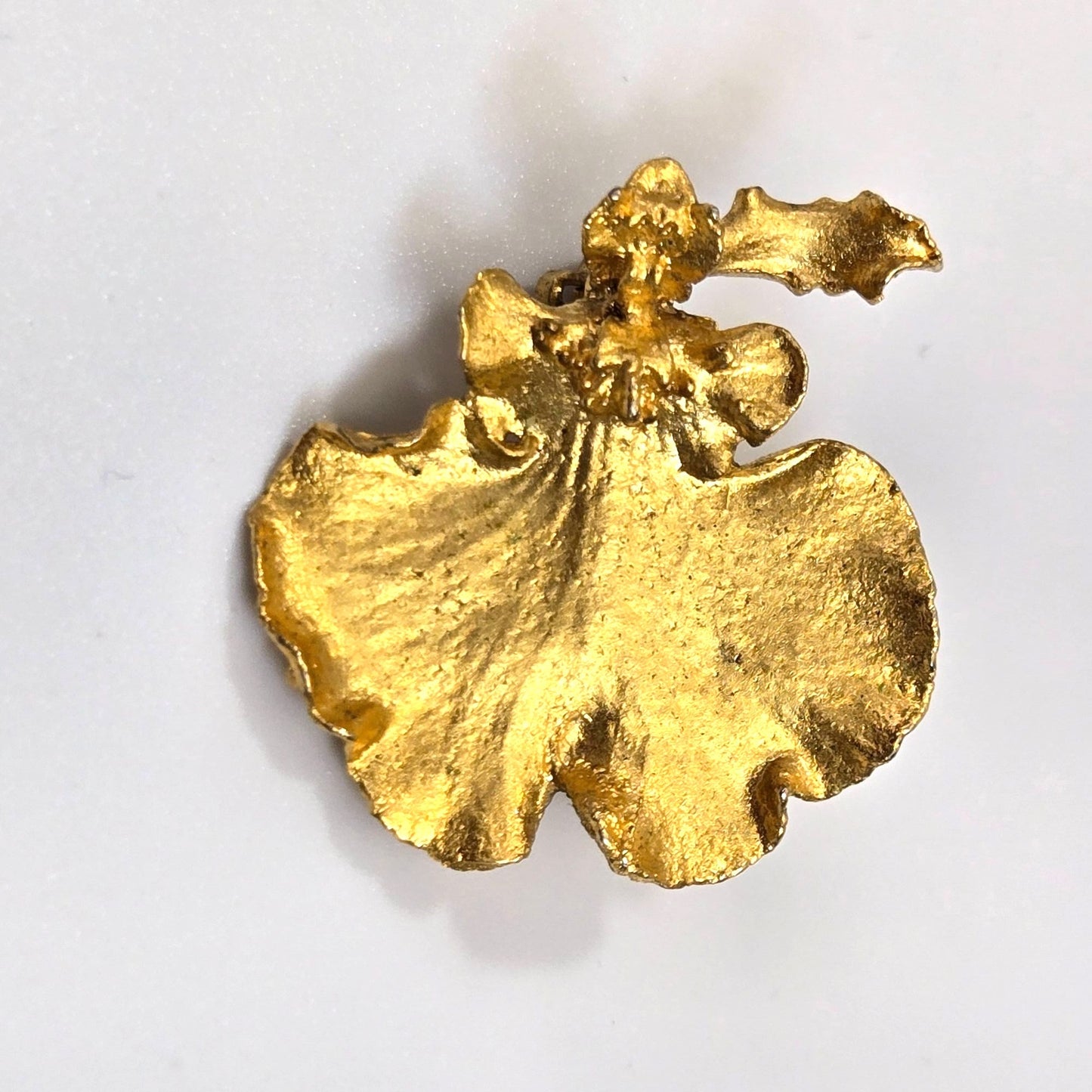 Vintage 1980s 22K Gold-Plated Orchid Brooch Signed