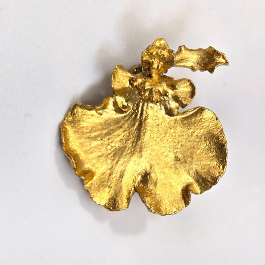 Vintage 1980s 22K Gold-Plated Orchid Brooch Signed