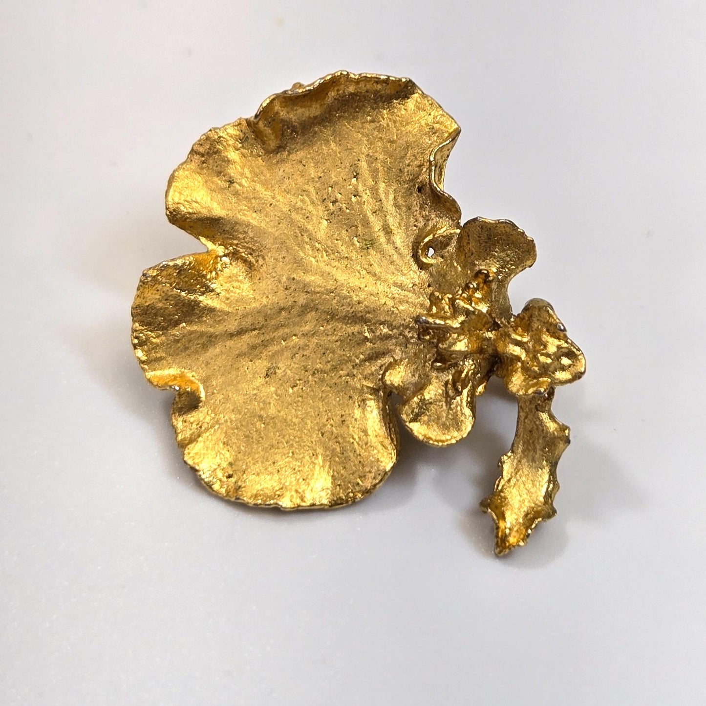 Vintage 1980s 22K Gold-Plated Orchid Brooch Signed