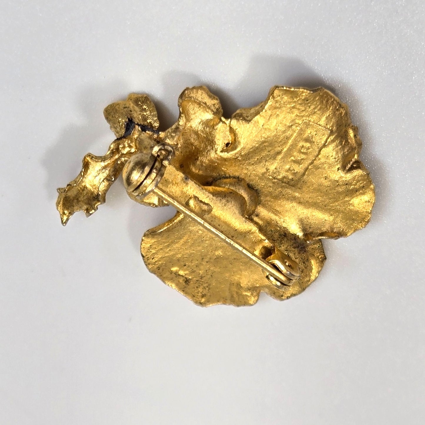 Vintage 1980s 22K Gold-Plated Orchid Brooch Signed