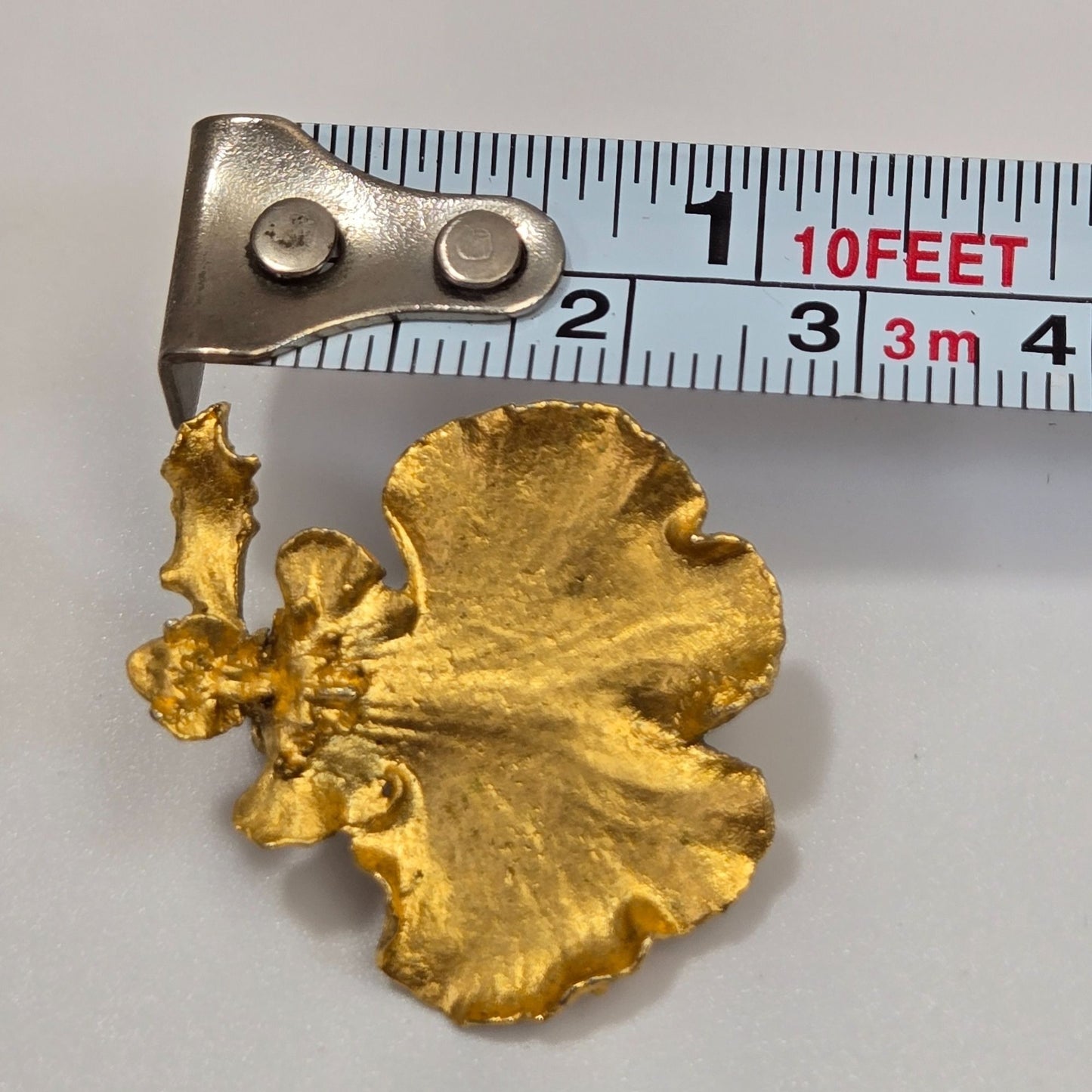 Vintage 1980s 22K Gold-Plated Orchid Brooch Signed