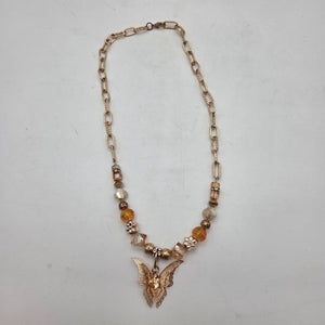 OOAK Handmade Gold-Tone Butterfly Pendant Necklace