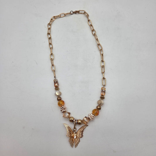 OOAK Handmade Gold-Tone Butterfly Pendant Necklace