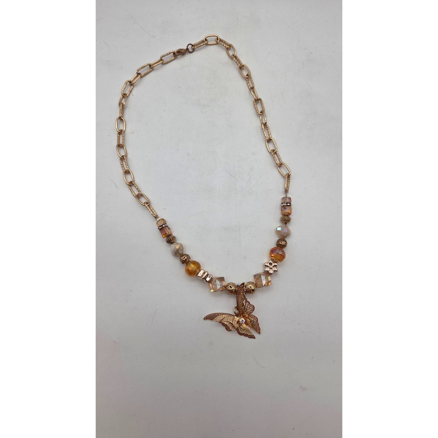 OOAK Handmade Gold-Tone Butterfly Pendant Necklace