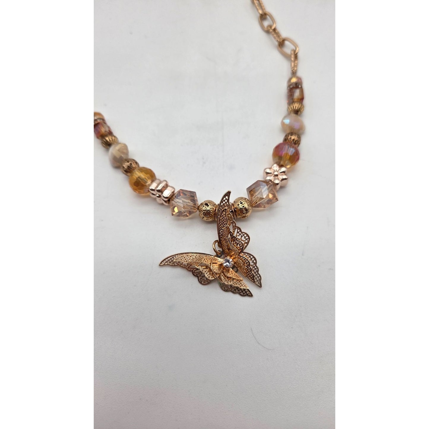 OOAK Handmade Gold-Tone Butterfly Pendant Necklace