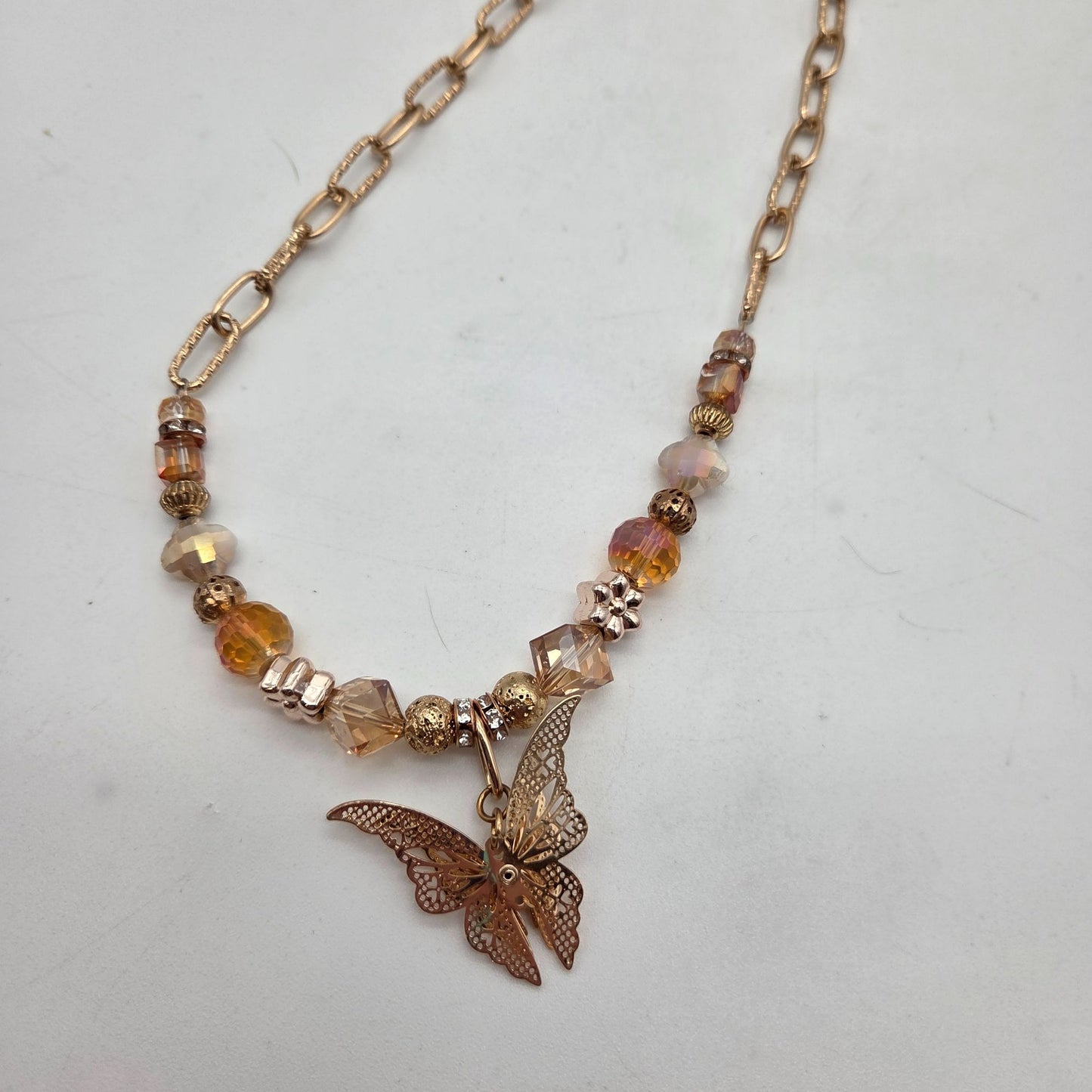 OOAK Handmade Gold-Tone Butterfly Pendant Necklace