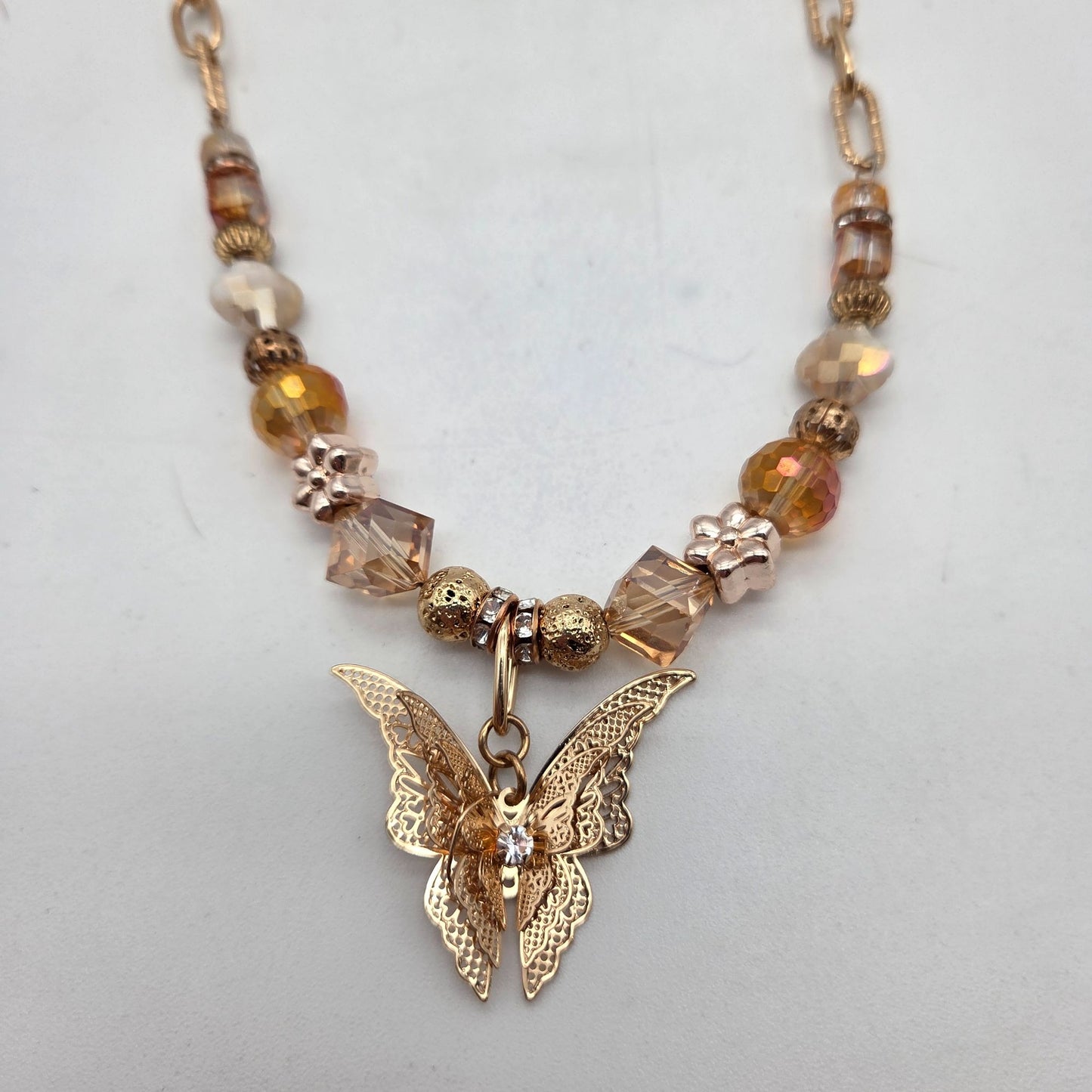 OOAK Handmade Gold-Tone Butterfly Pendant Necklace