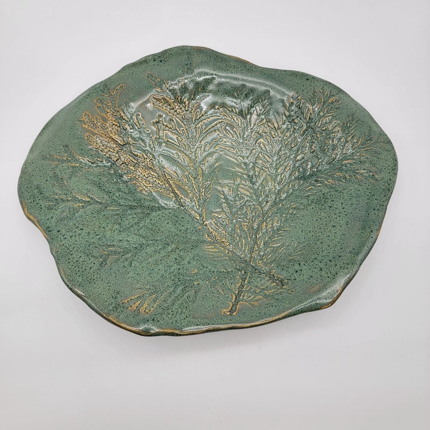 Signed Art Pottery Centerpiece Dish With Fern Imprint