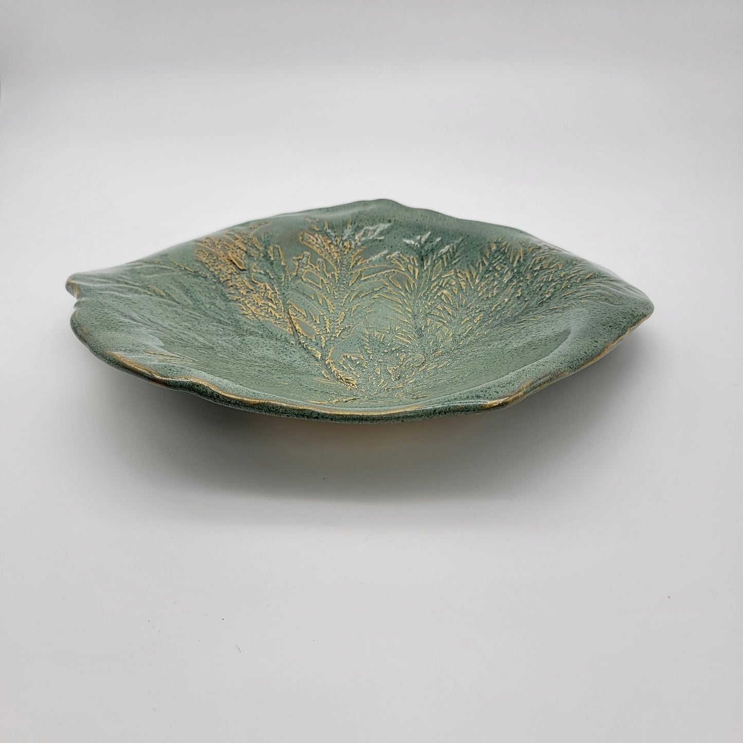 Signed Art Pottery Centerpiece Dish With Fern Imprint