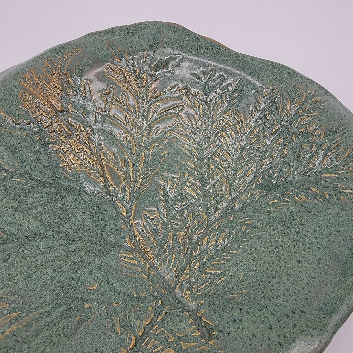 Signed Art Pottery Centerpiece Dish With Fern Imprint