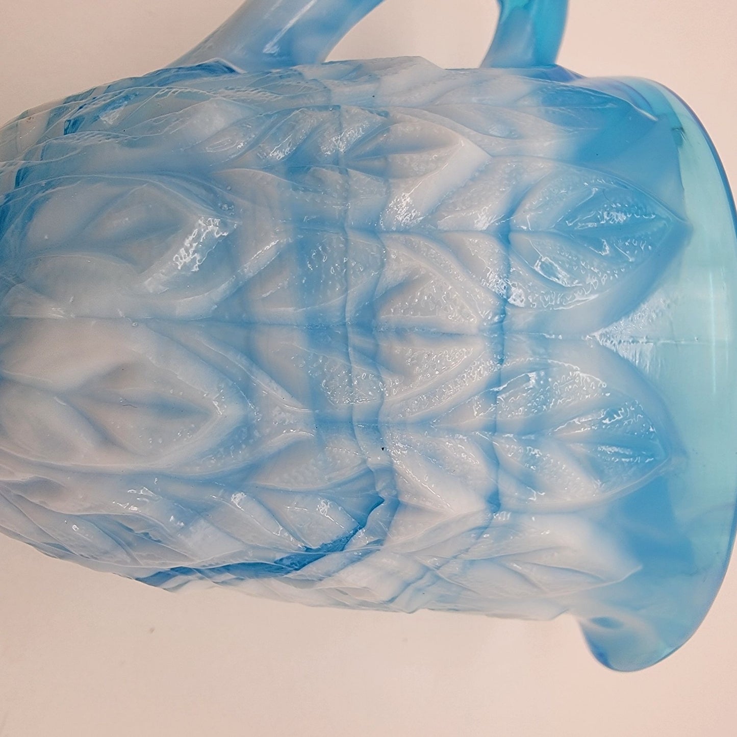 Antique Blue Opalescent Slag Glass Footed Creamer Leaf Tiers