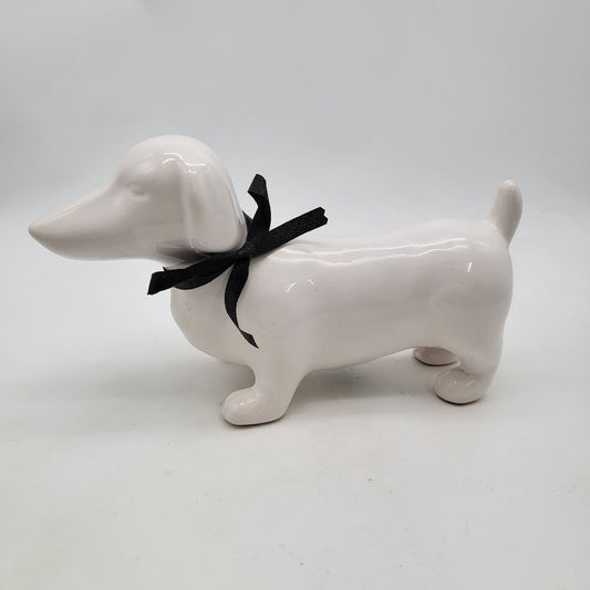 Large White Dachshund Dog Figure