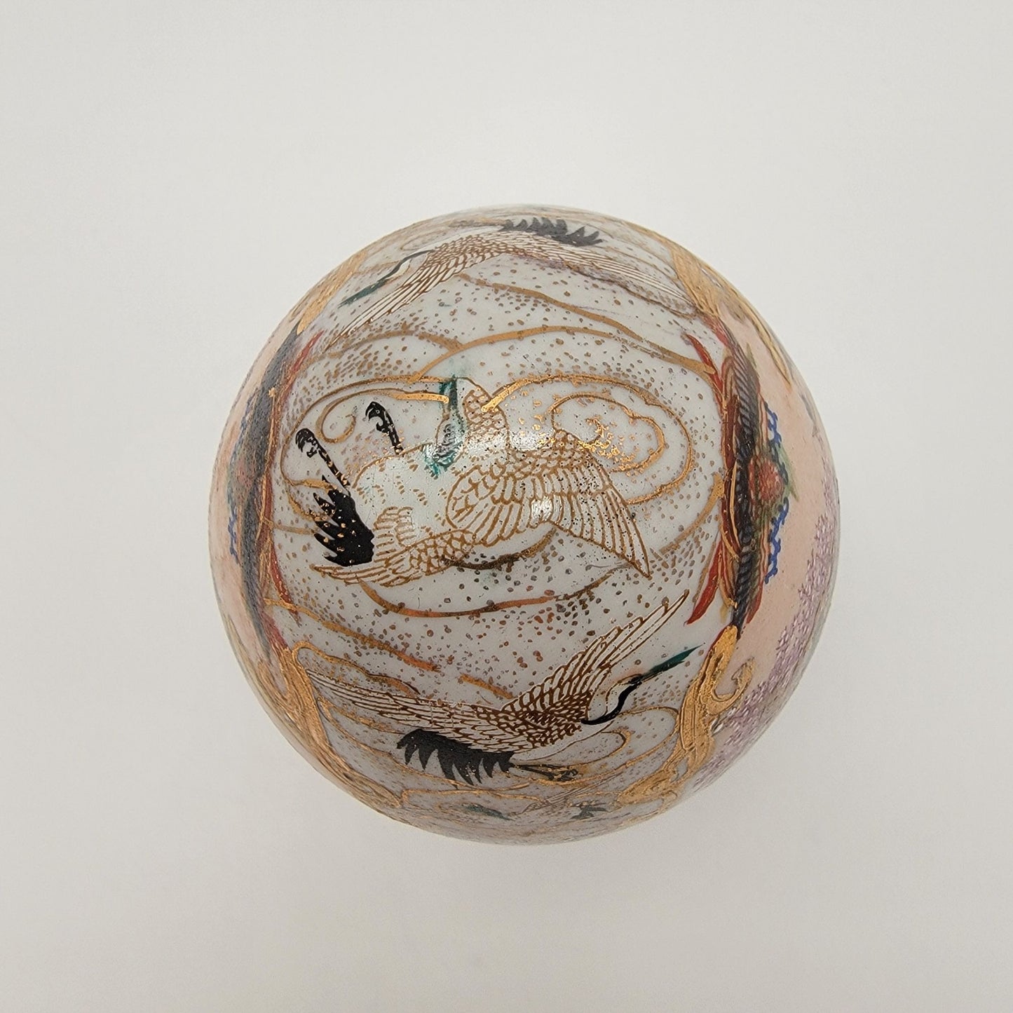 Vintage Satsuma Porcelain Egg With Moriage Geisha Boat Scene On Stand