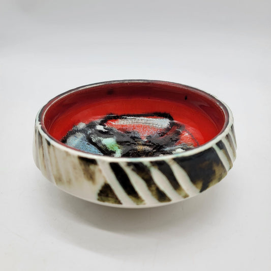 1970s Poole Pottery Delphis Bowl Red & Abstract England