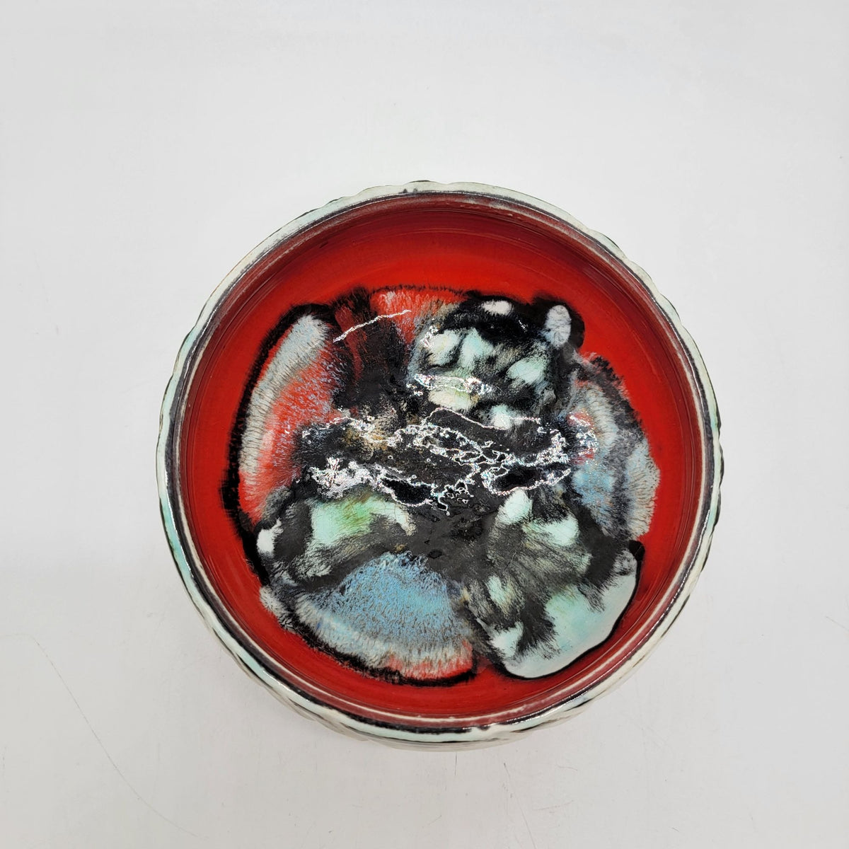 1970s Poole Pottery Delphis Bowl Red & Abstract England