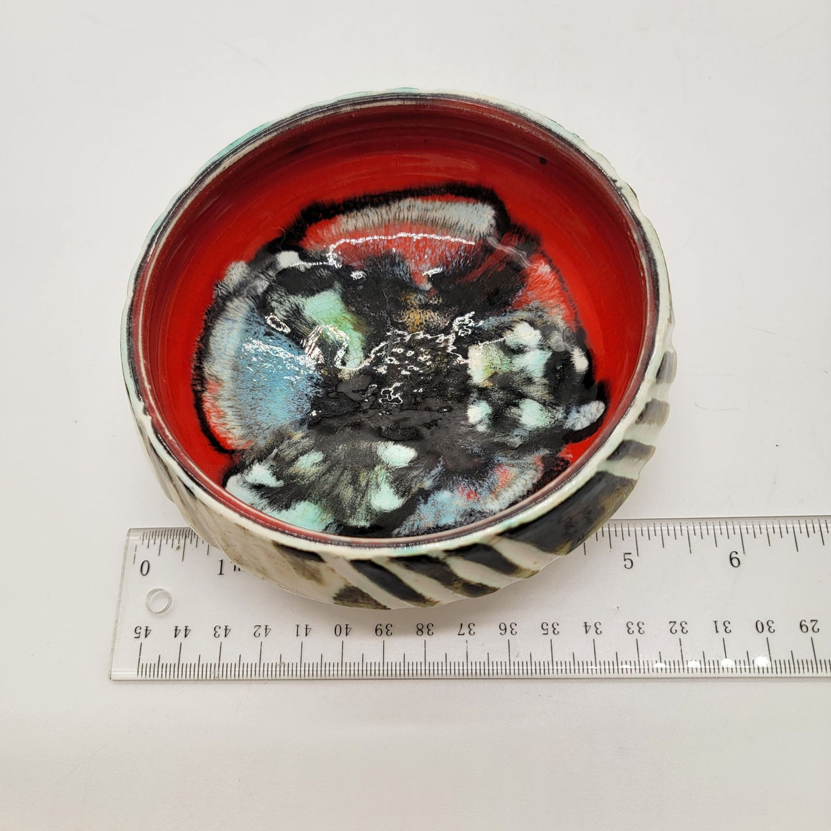 1970s Poole Pottery Delphis Bowl Red & Abstract England