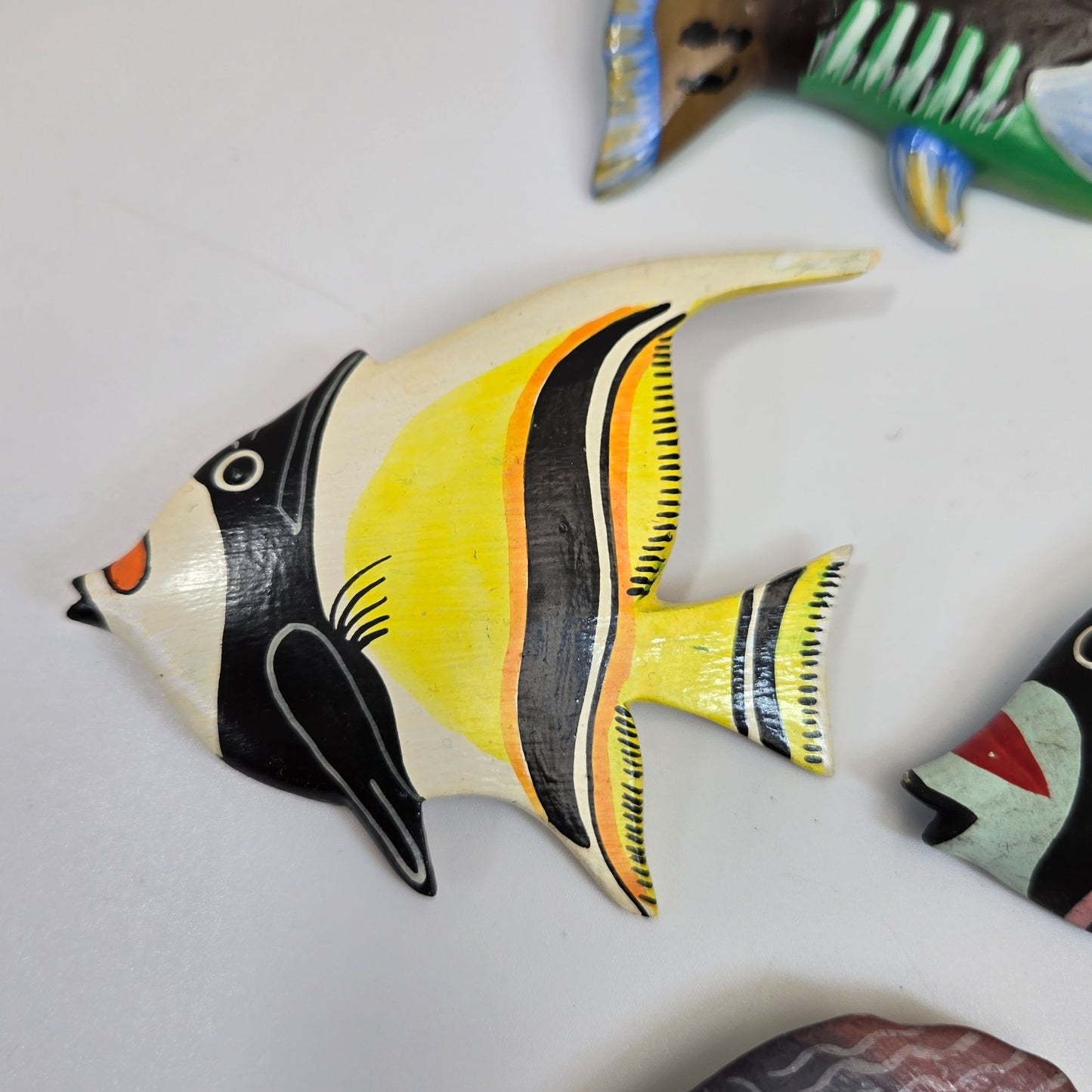 Set Of 4 Vintage Hand-Painted Mori Wood Fish Brooches
