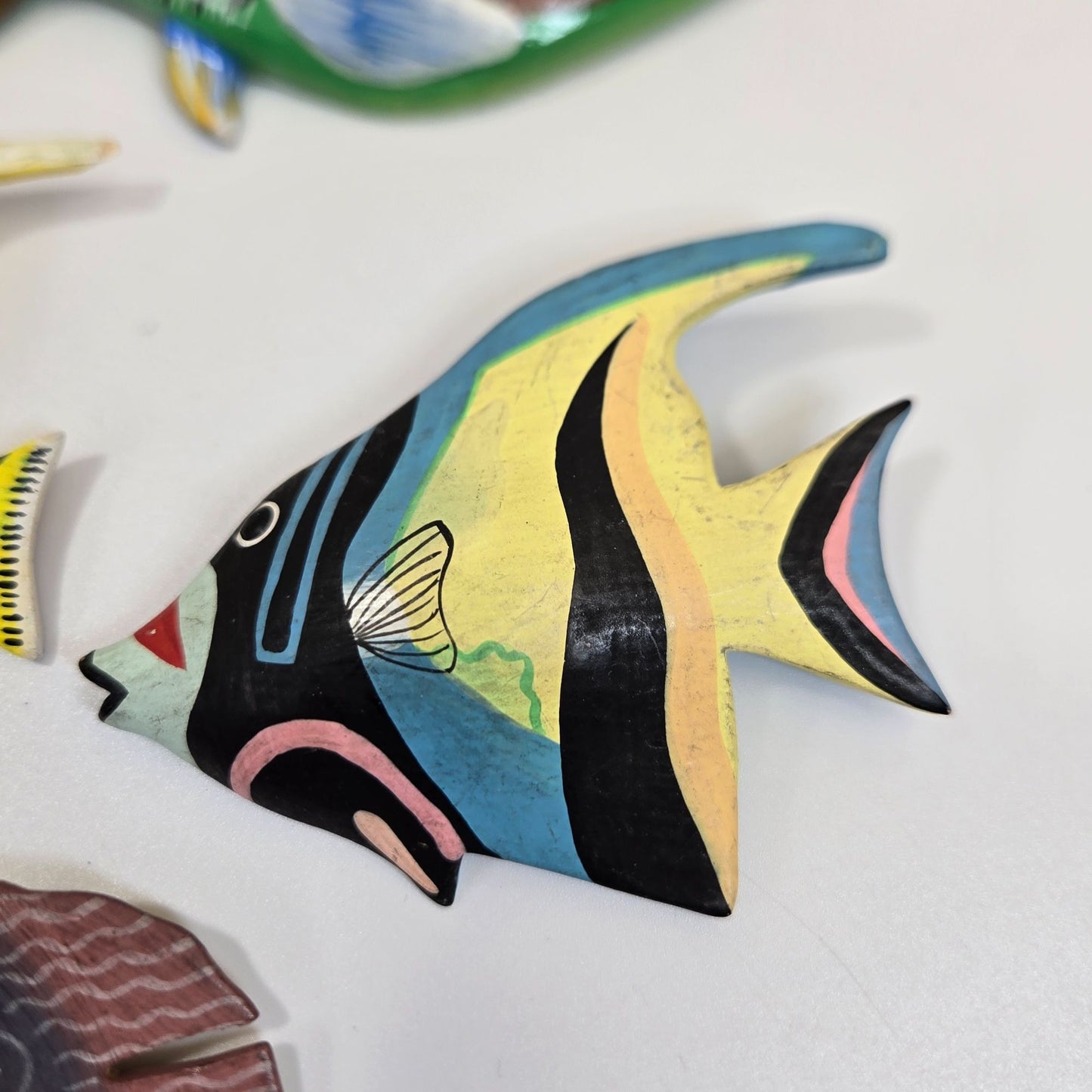 Set Of 4 Vintage Hand-Painted Mori Wood Fish Brooches