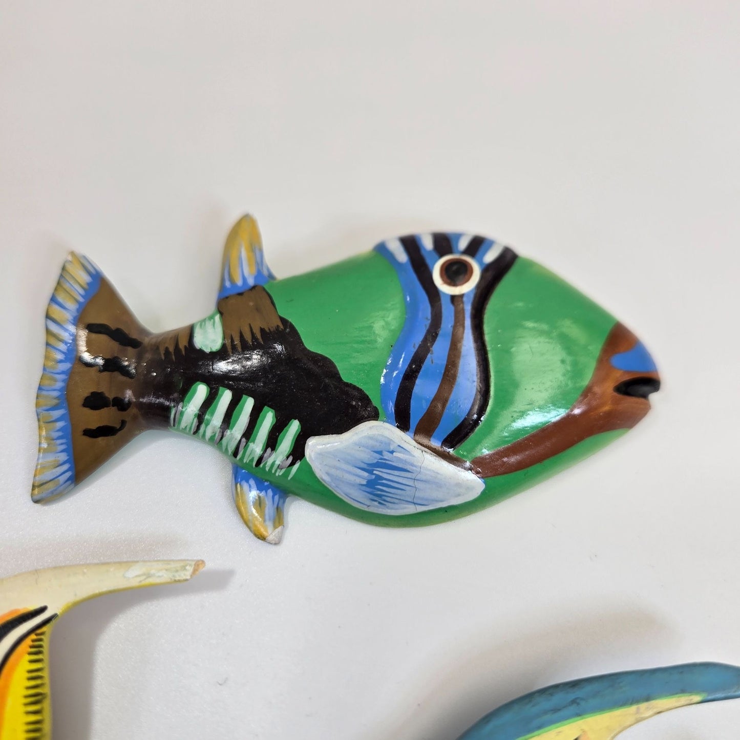 Set Of 4 Vintage Hand-Painted Mori Wood Fish Brooches