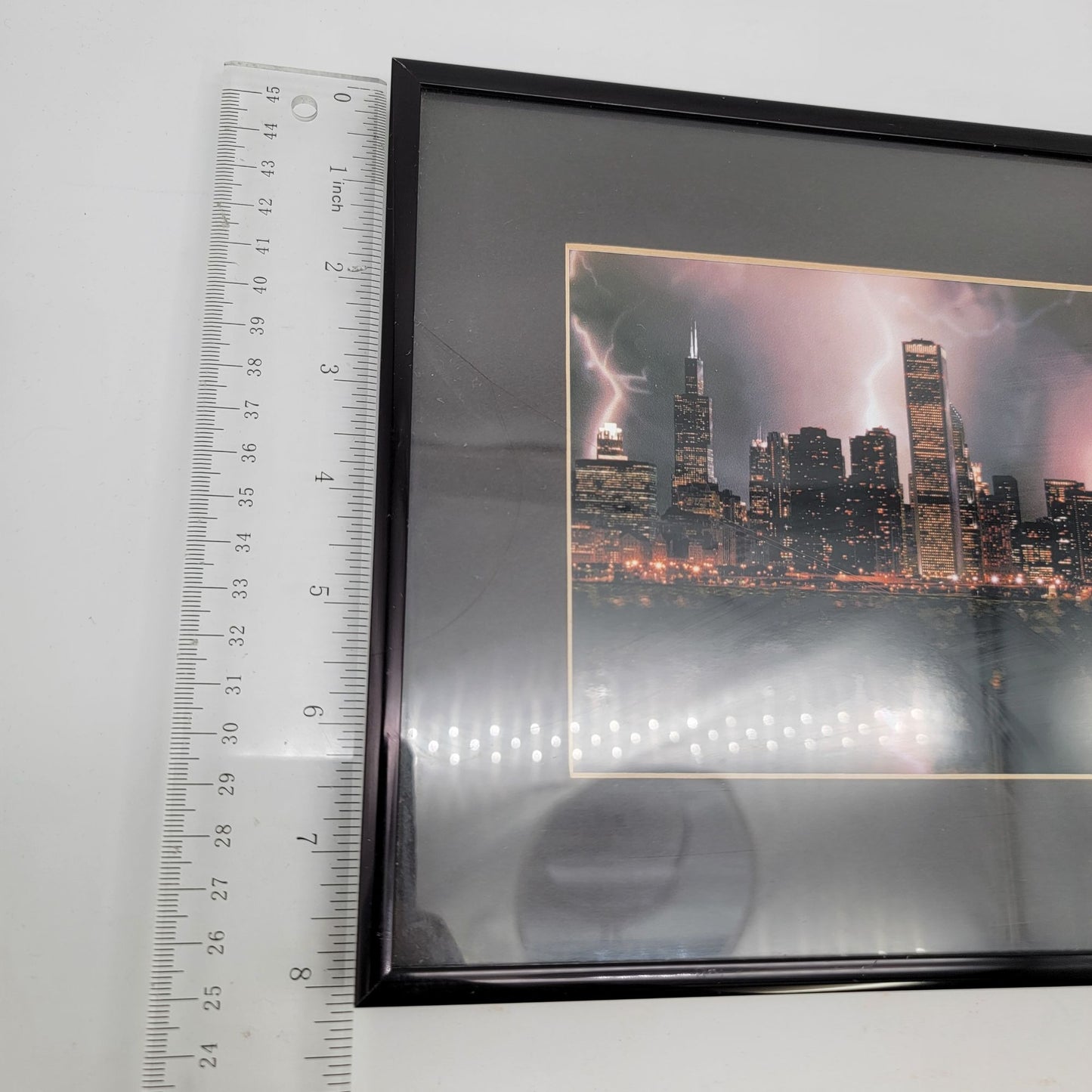 Chicago Skyline Lightning Storm Framed Aerial Photograph By Air One Aerial Photography