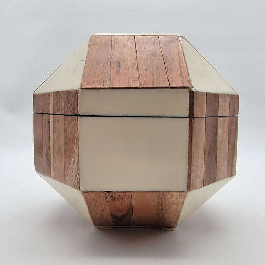 Lacquered Wood Mosaic Hexagon Box
