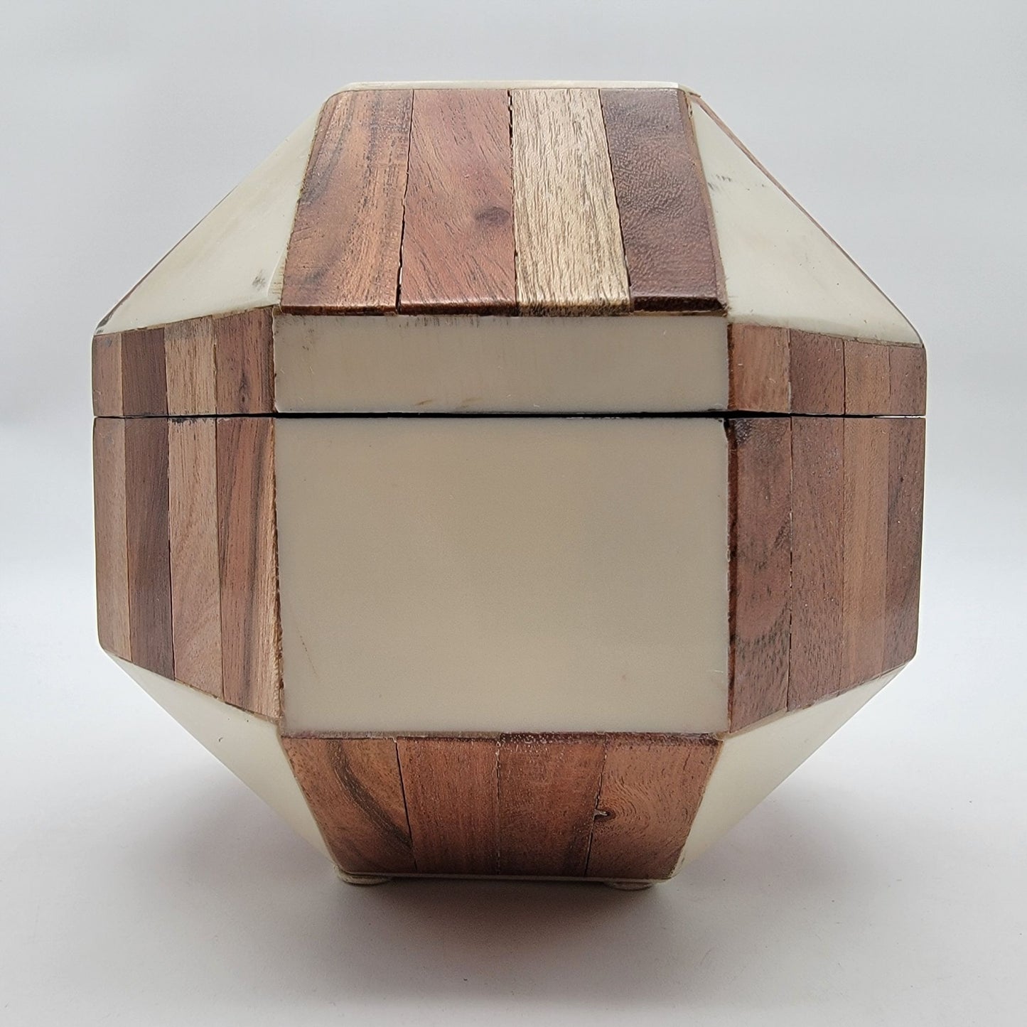 Lacquered Wood Mosaic Hexagon Box