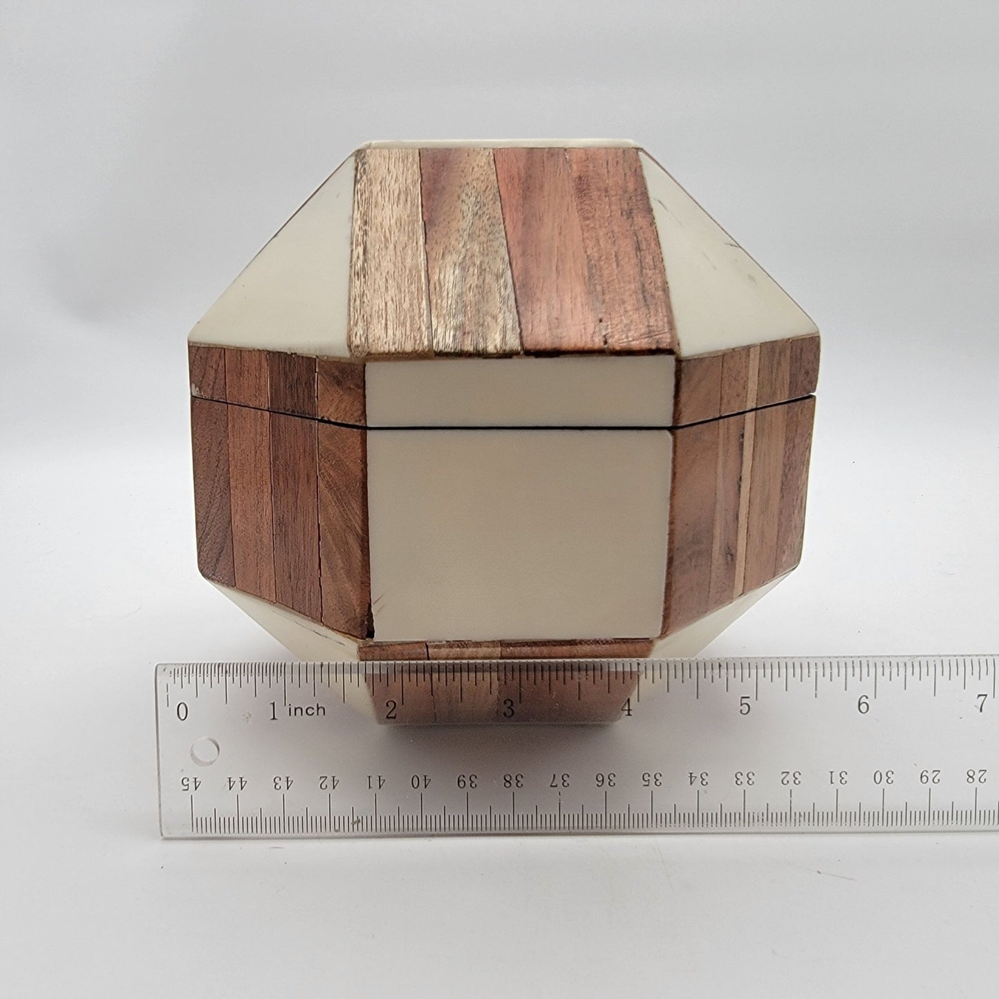 Lacquered Wood Mosaic Hexagon Box