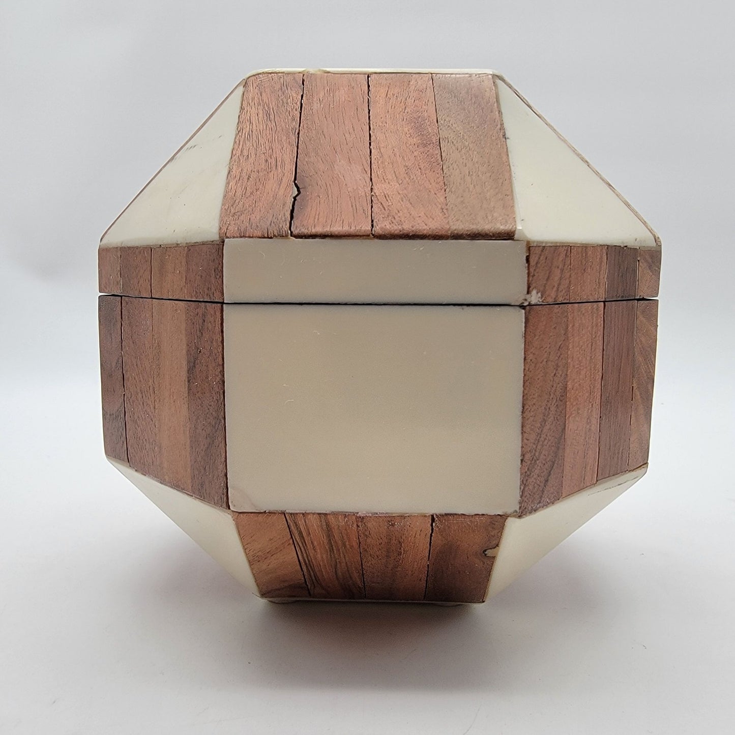 Lacquered Wood Mosaic Hexagon Box
