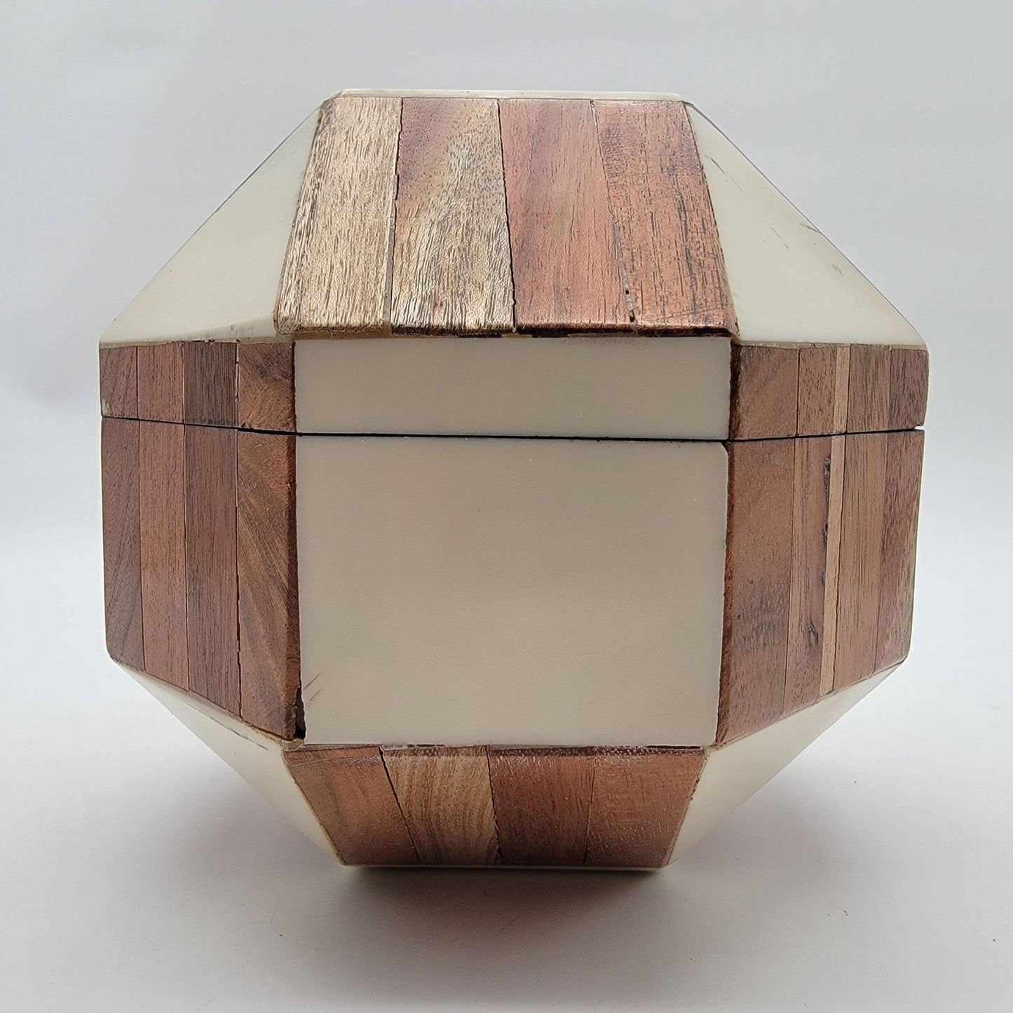 Lacquered Wood Mosaic Hexagon Box