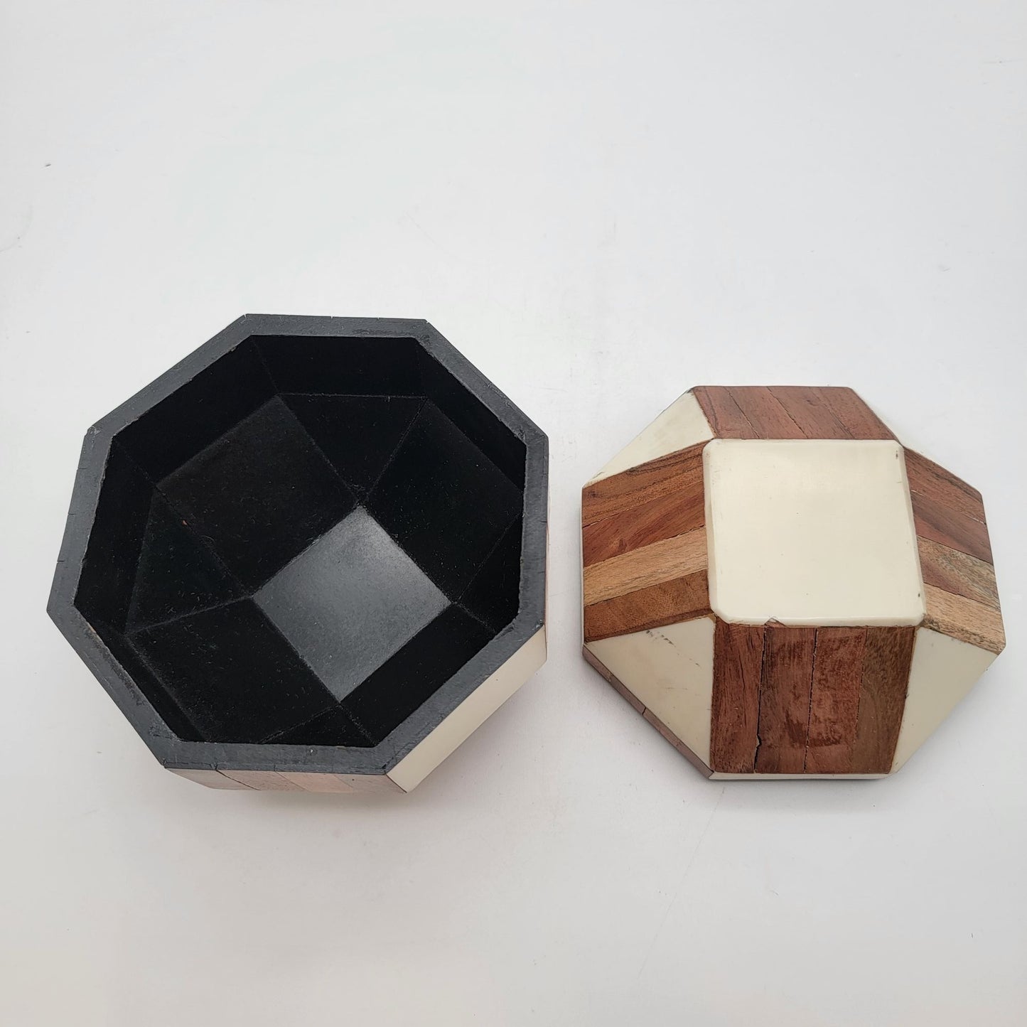 Lacquered Wood Mosaic Hexagon Box
