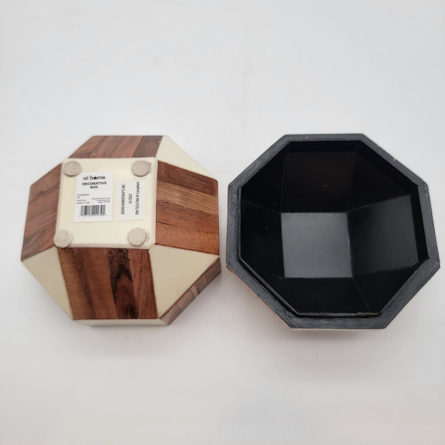 Lacquered Wood Mosaic Hexagon Box