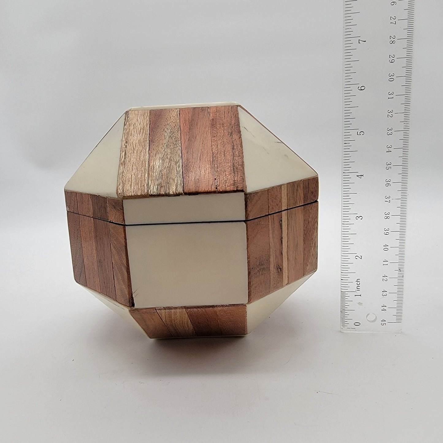 Lacquered Wood Mosaic Hexagon Box