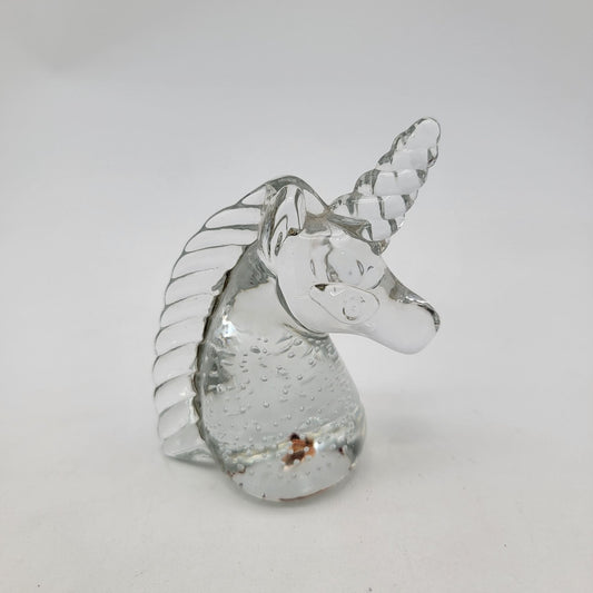 Vintage Unicorn Head Art Glass Paperweight With Controlled Bubbles