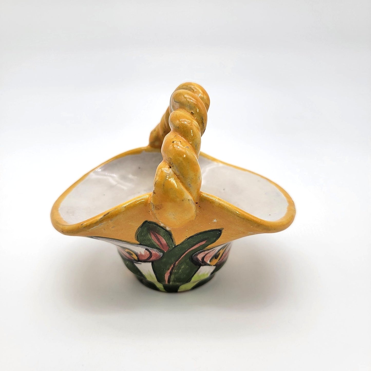 Liceagui Mexican Talavera Pottery Basket Calla Lilies